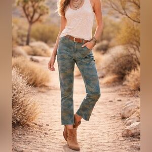 Sundance Women Camo Pants Blue Green Utility Straight Leg Cotton Size M